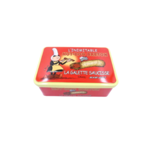 Boite métallique à gâteaux Mam Goz décoré d'un dessin de Nicolaz Le Corre.