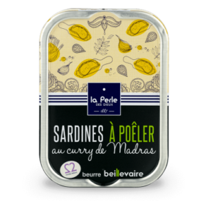 Boite de sardines à poêler au curry de madras de la conserverie la perle des dieux.