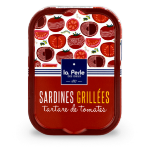 Boite de sardines grillées au tartare de tomates de la conserverie la perle des dieux.