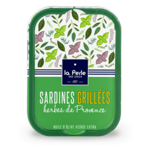 Boite de sardines grillées aux herbes de Provence de la Conserverie La Perle des Dieux.